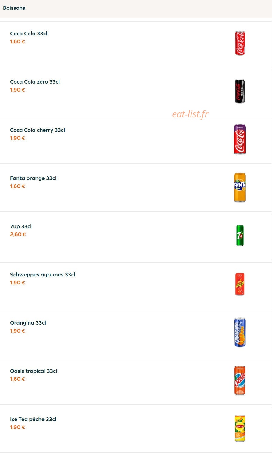 Carte et menu de Food Fusion à Meriel — Les boissons