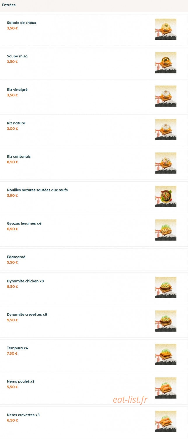 Carte et menu de Food Fusion à Meriel — Les entrées