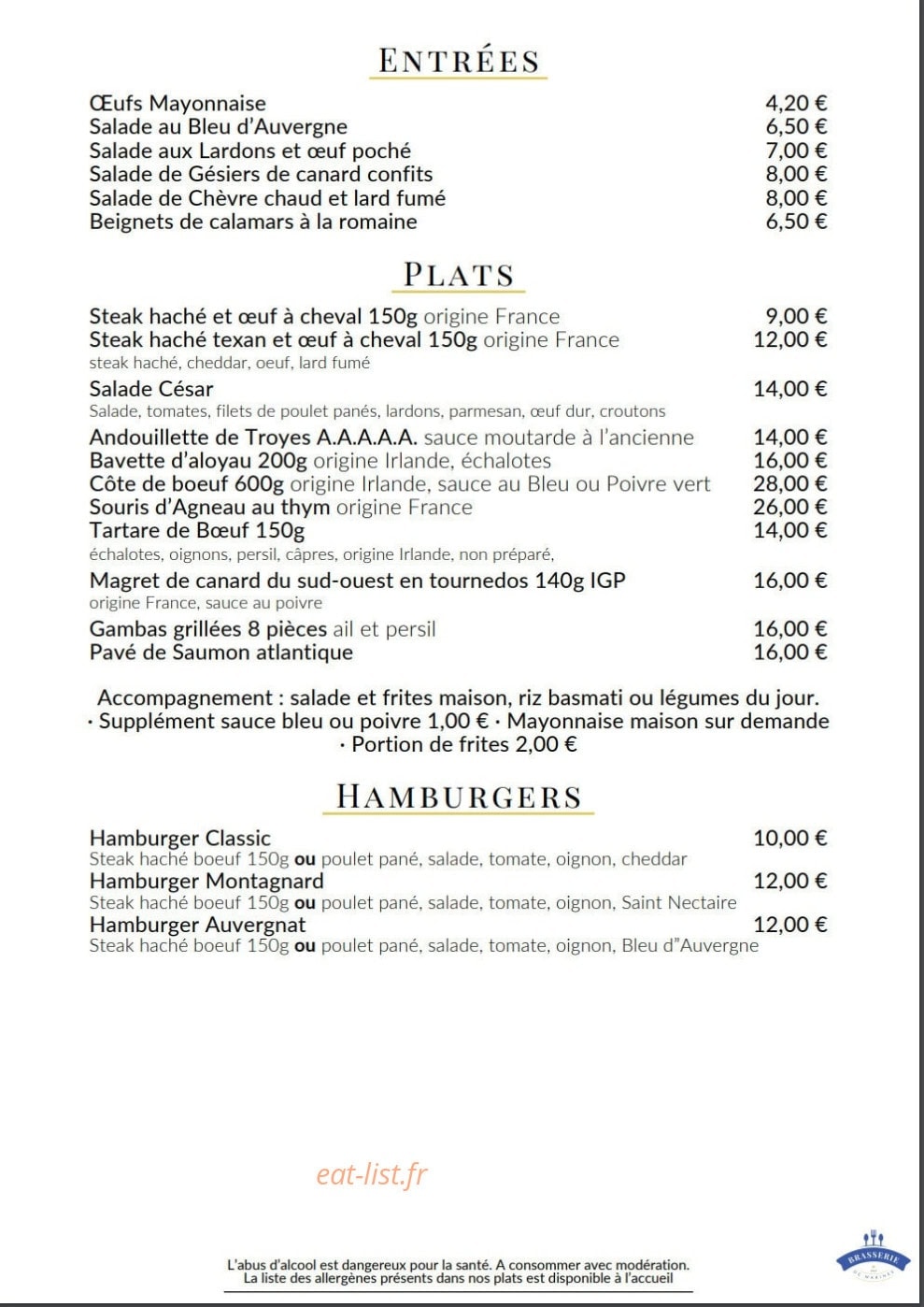 Brasserie de Marines — carte page 2