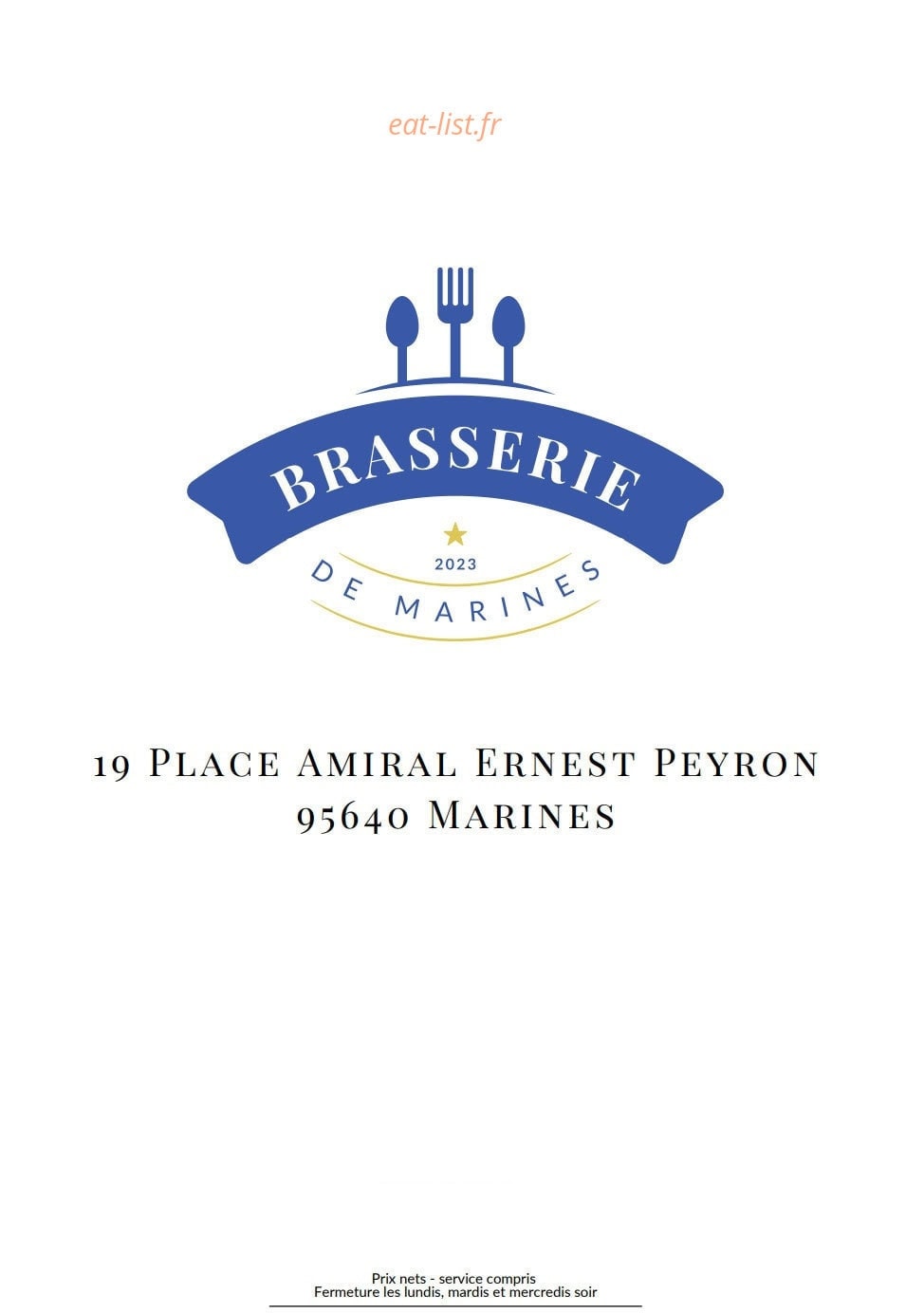 Brasserie de Marines — carte page 1
