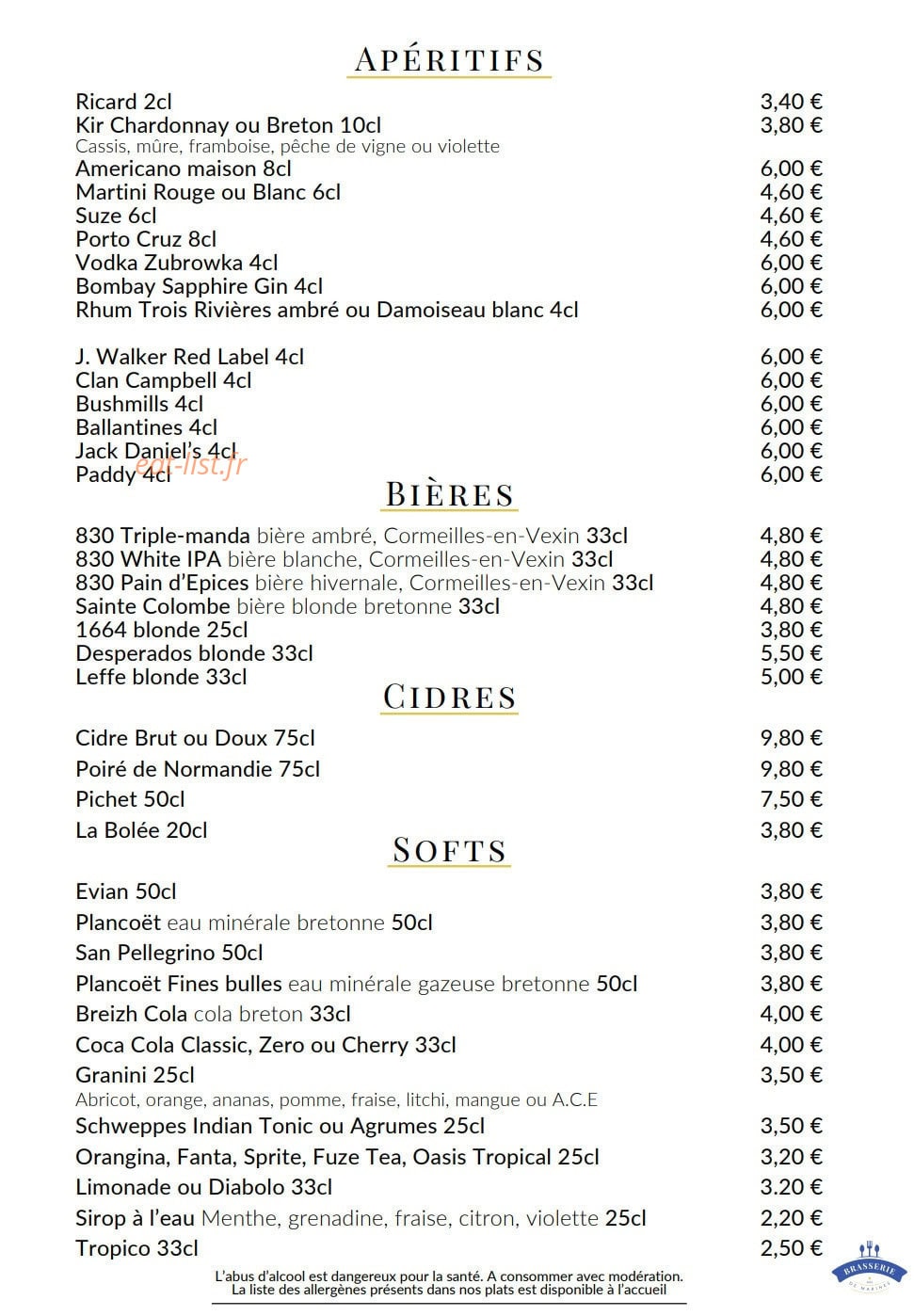 Brasserie de Marines — carte page 6