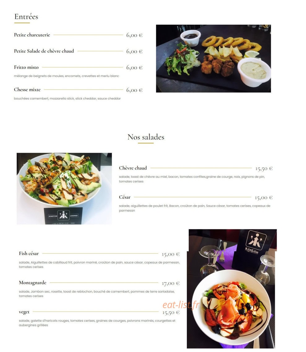 Kington Lounge — carte page 1