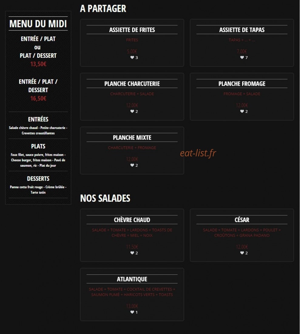 Kington Lounge — carte page 1