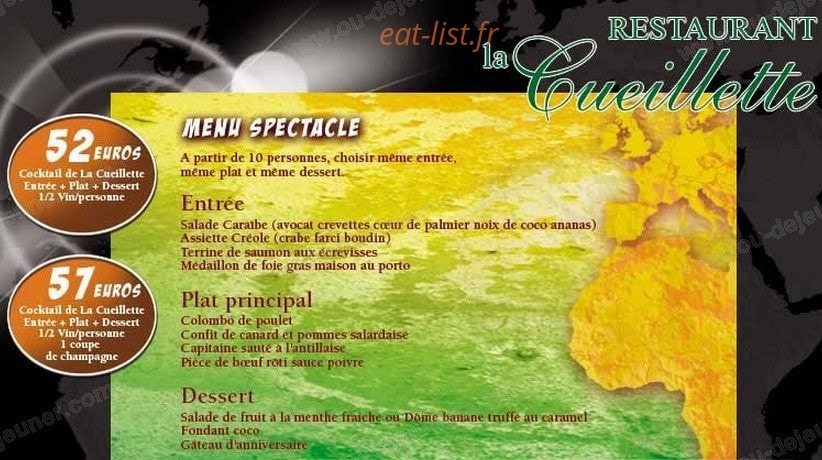 Restaurant  La Cueillette — carte page 1
