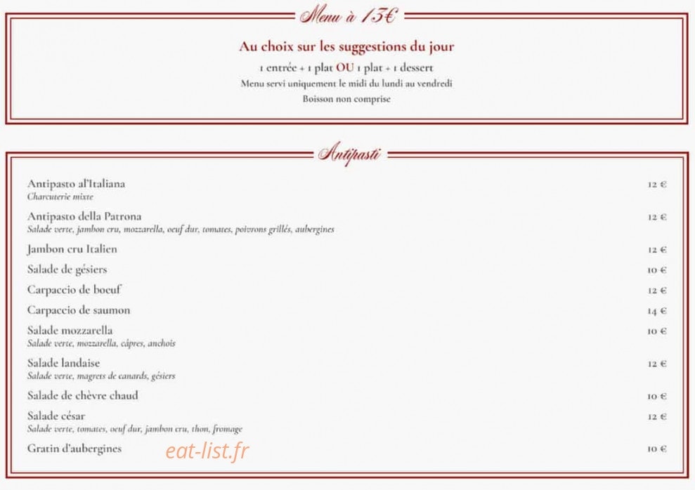 La trattoria di montlignon — carte page 1