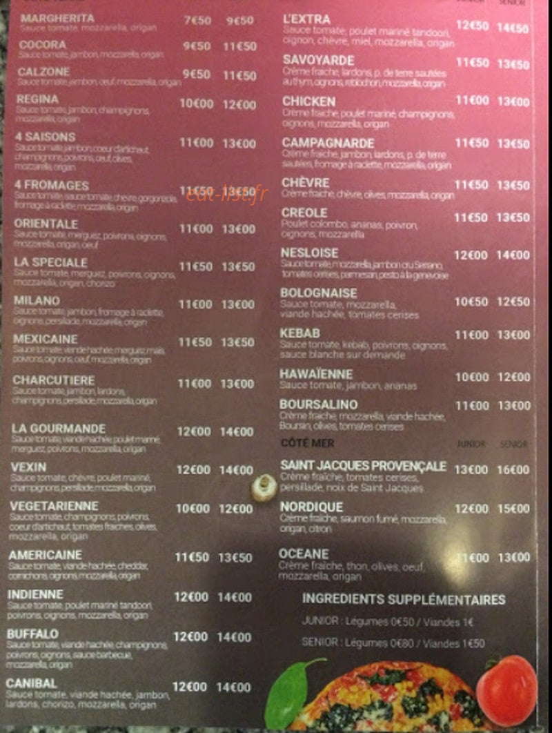 Pizza Nesloise — carte page 1