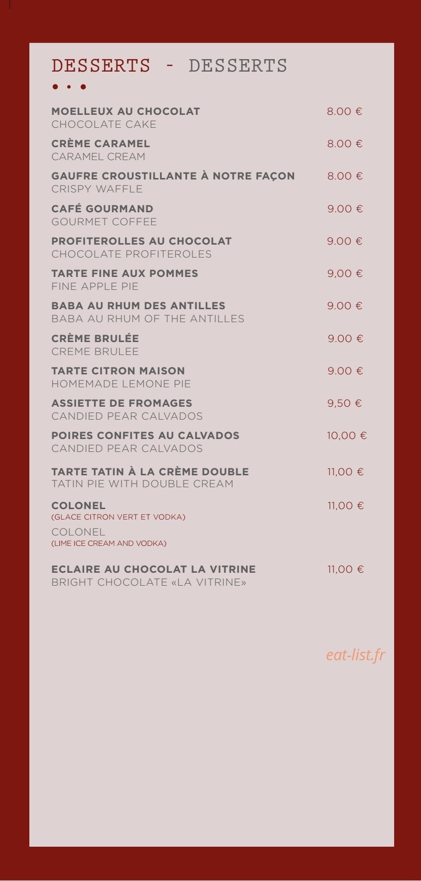 Bistrot La Vitrine — carte page 5