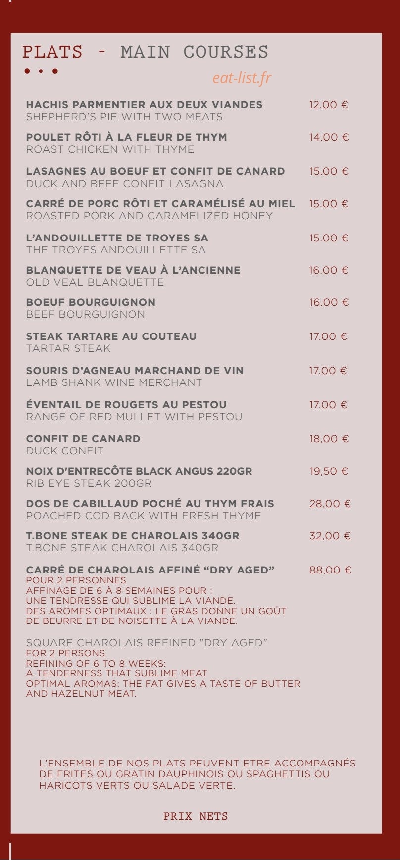 Bistrot La Vitrine — carte page 4