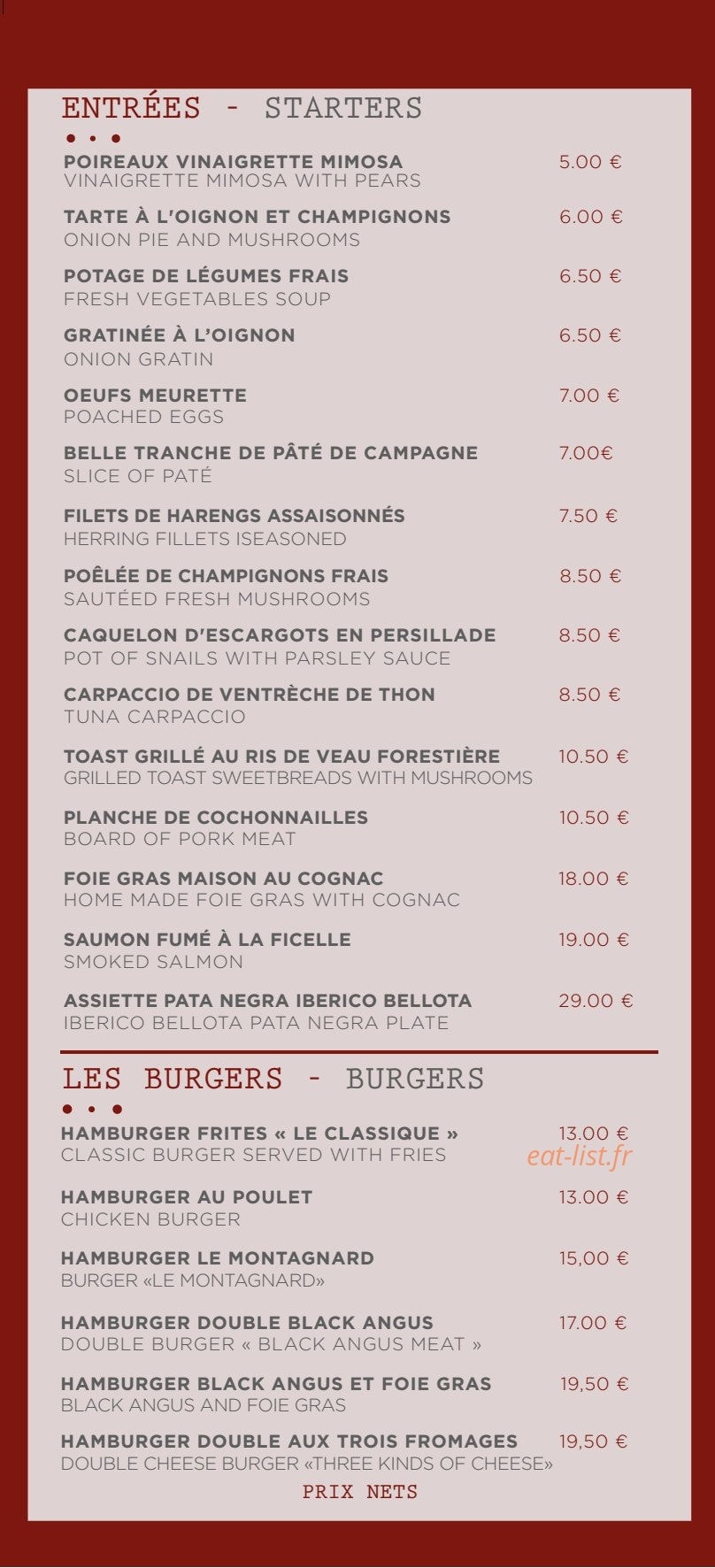 Bistrot La Vitrine — carte page 2
