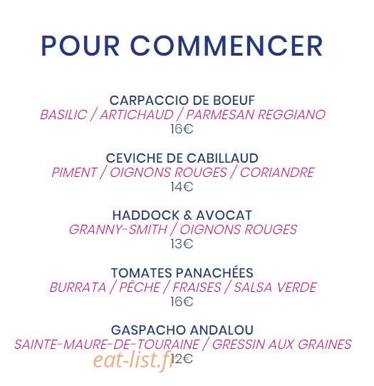 Culinaire Bazaar — carte page 1