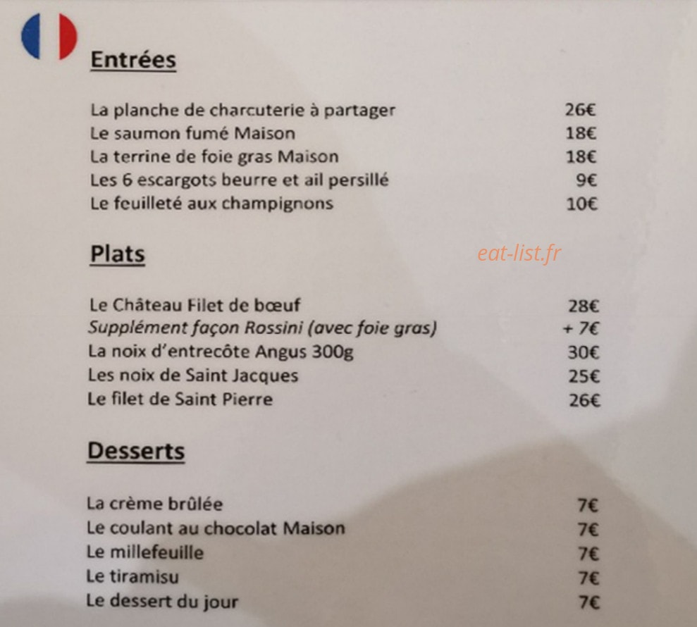 Carte et menu de La Brasserie du Terroir à Roissy en France — A la carte
