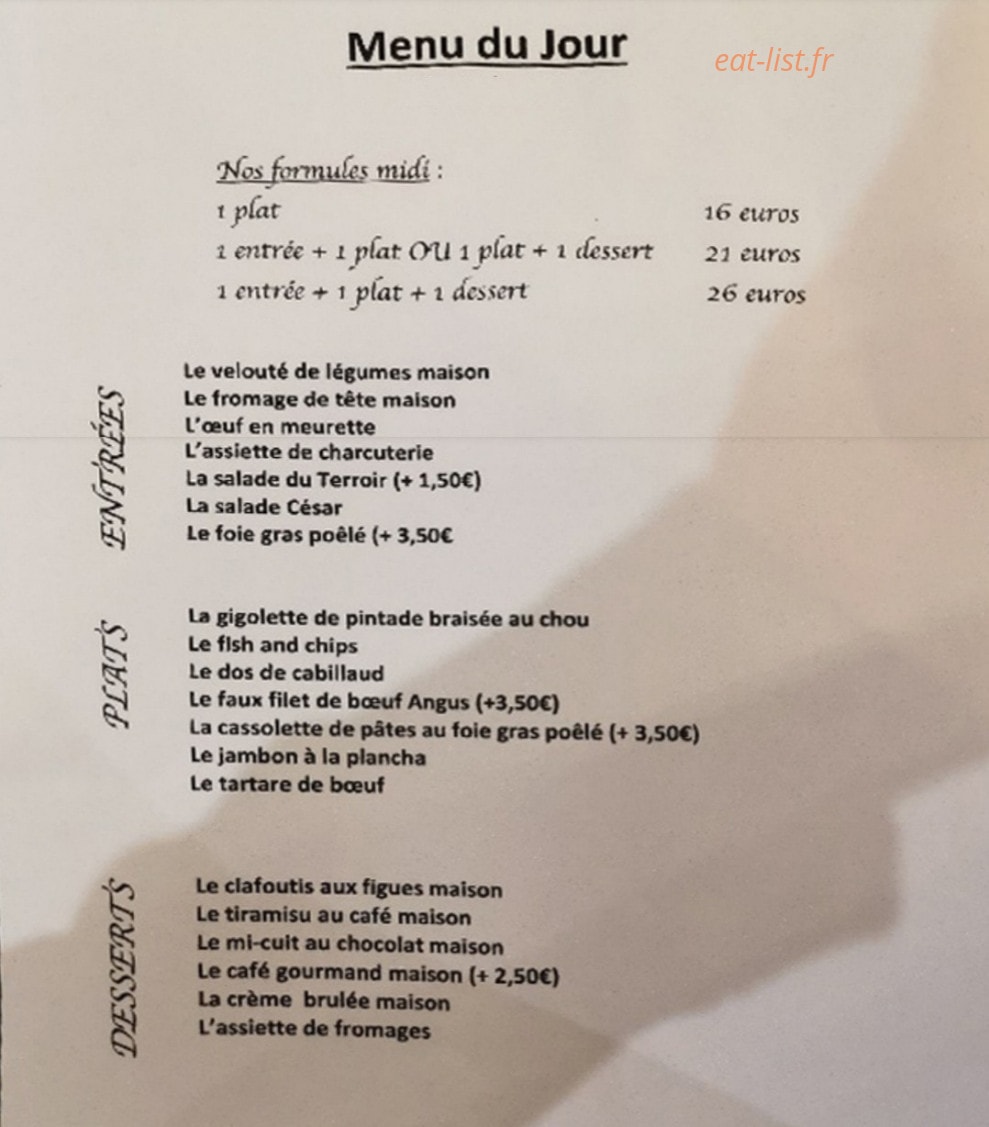 Carte et menu de La Brasserie du Terroir à Roissy en France — Exemple de menu