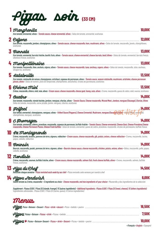 Carte et menu de La Pizza Du Chef à Roissy en France — Les pizzzas