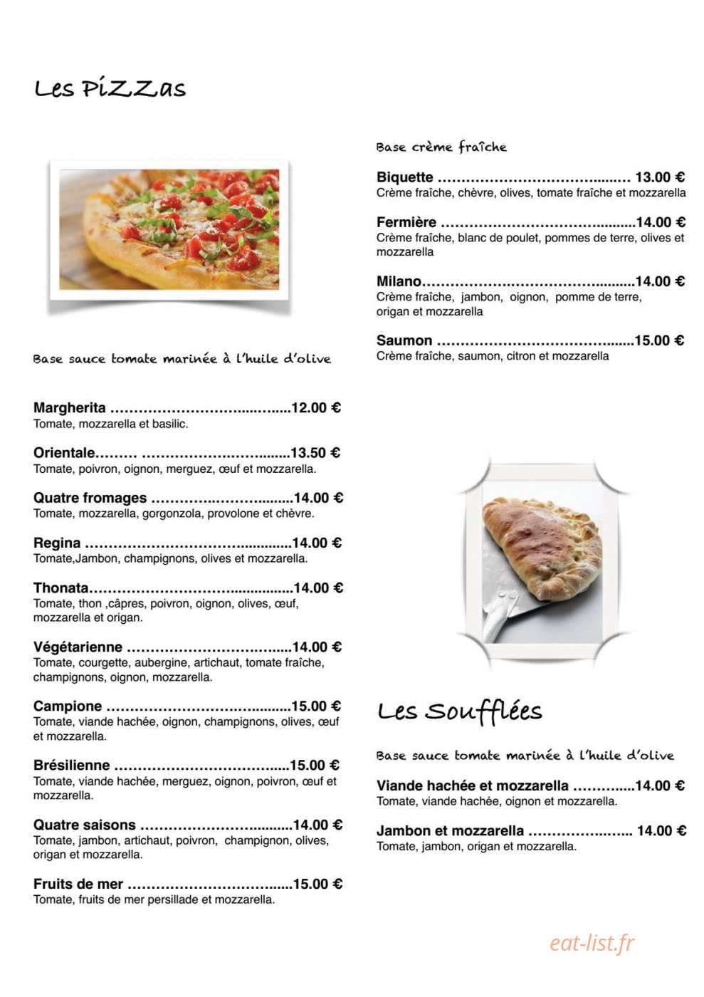 Carte et menu de Le Taliani à Roissy en France — Les pizzas