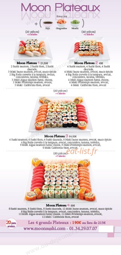 Carte et menu de Moon Sushi à Roissy en France — Les moon plateaux
