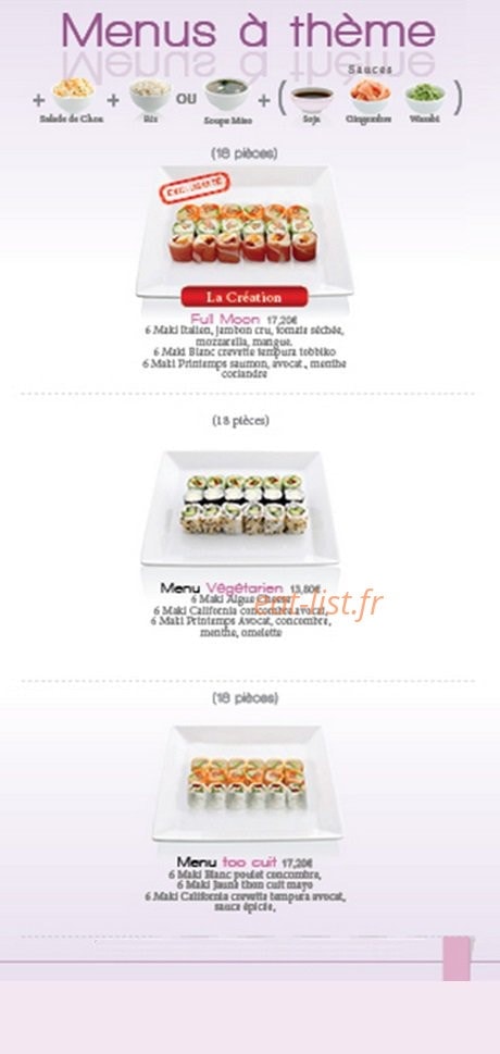 Carte et menu de Moon Sushi à Roissy en France — Les menus à thème