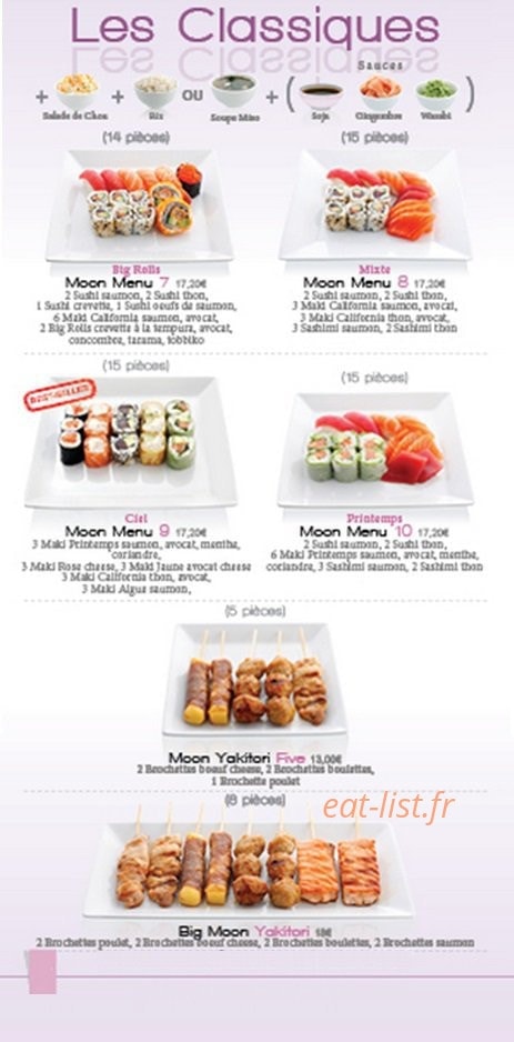 Carte et menu de Moon Sushi à Roissy en France — Les classiques (suite)