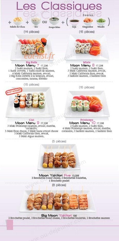 Carte et menu de Moon Sushi à Roissy en France — Les classiques
