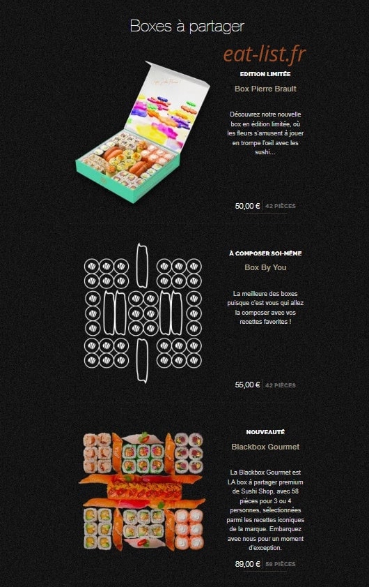 Carte et menu de Sushi Shop à Roissy en France — Les boxes à partager