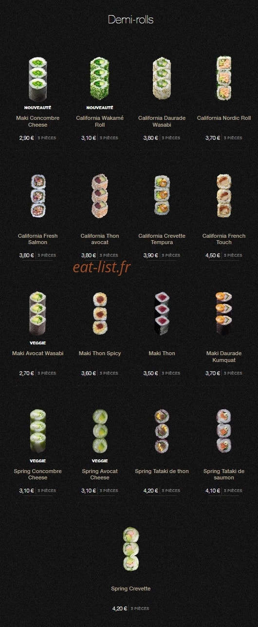 Carte et menu de Sushi Shop à Roissy en France — Les demi-rolls