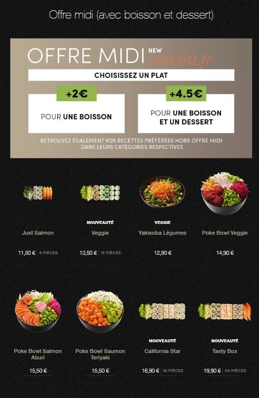 Carte et menu de Sushi Shop à Roissy en France — Les offres midis