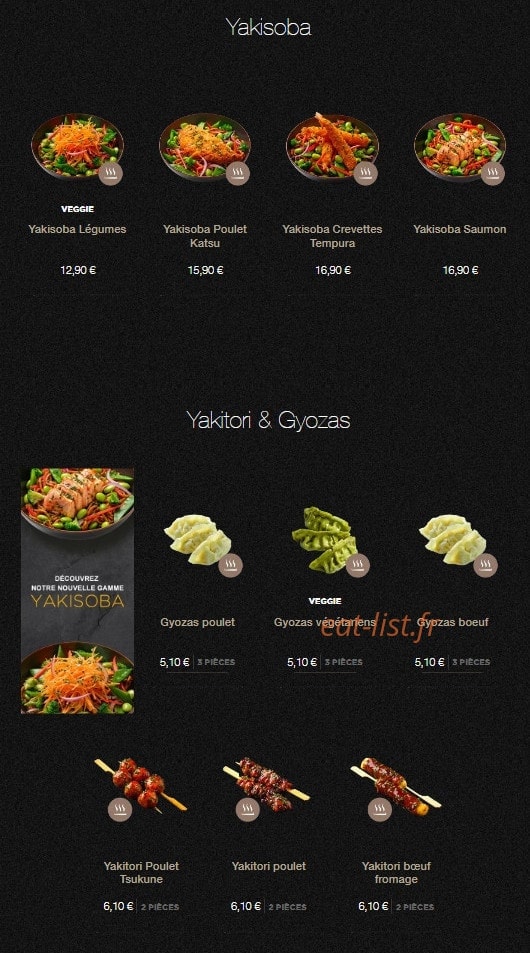 Carte et menu de Sushi Shop à Roissy en France — Les yakisobas, yakitoris , ....
