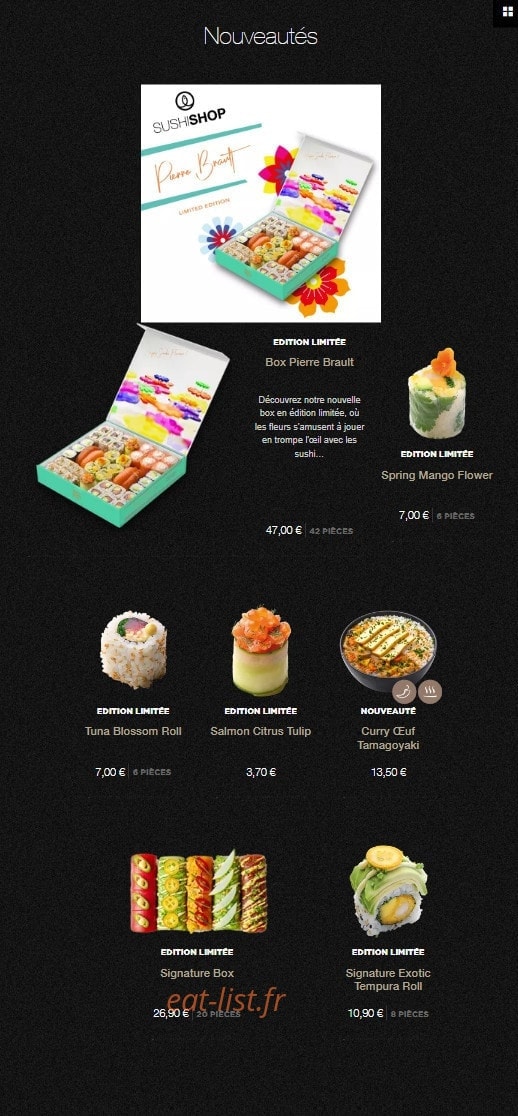 Carte et menu de Sushi Shop à Roissy en France — Les nouveautés