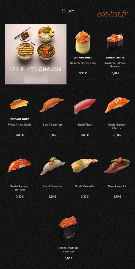 Carte et menu de Sushi Shop à Roissy en France — Les sushis