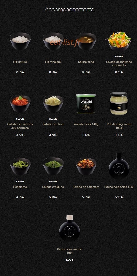 Carte et menu de Sushi Shop à Roissy en France — Les accompagnements
