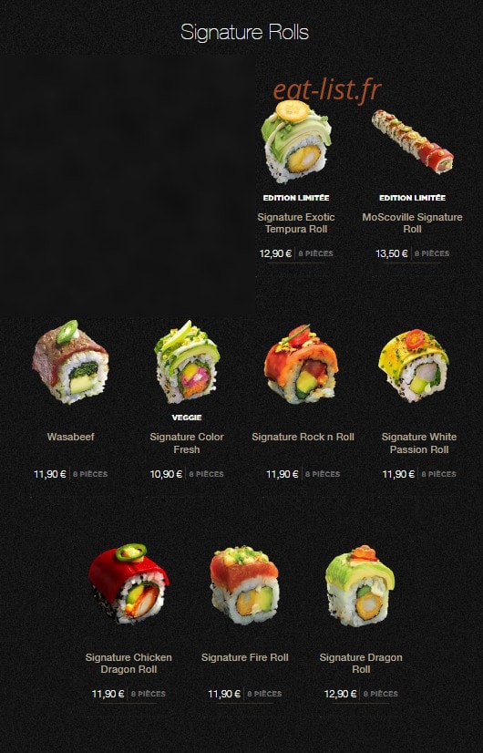 Carte et menu de Sushi Shop à Roissy en France — Les signature rolls