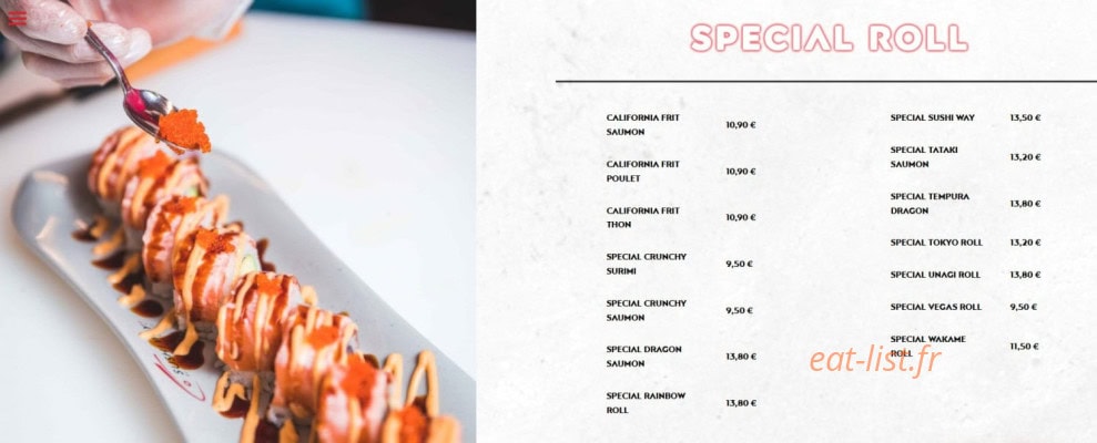 Carte et menu de Sushi Way à Roissy en France — Spécial Roll
