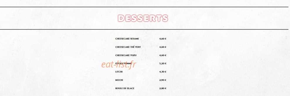 Carte et menu de Sushi Way à Roissy en France — Desserts