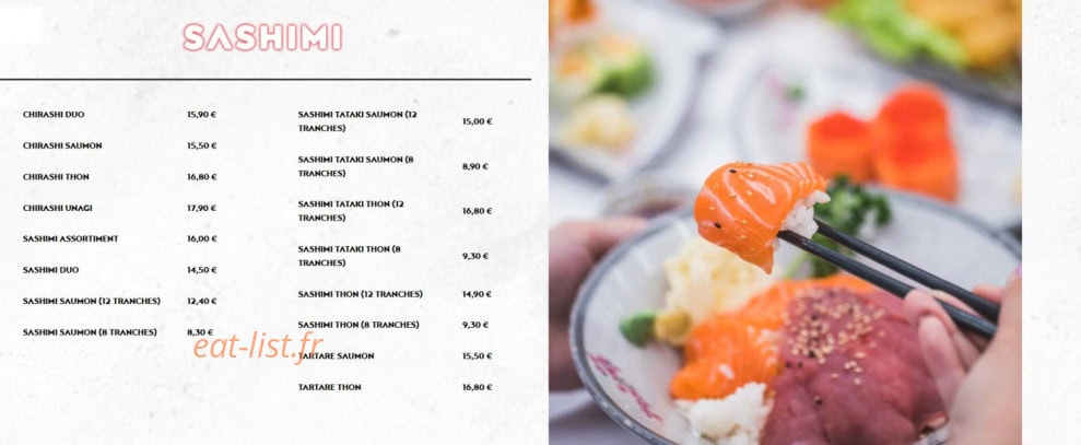 Carte et menu de Sushi Way à Roissy en France — Sashimi