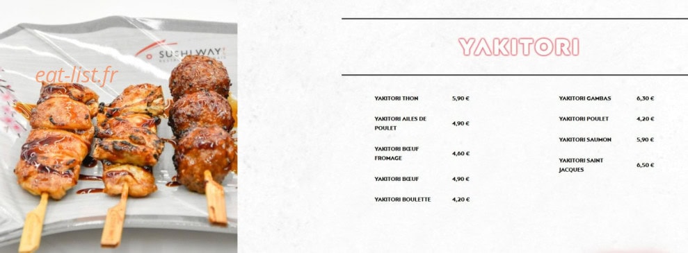 Carte et menu de Sushi Way à Roissy en France — Yakitoris