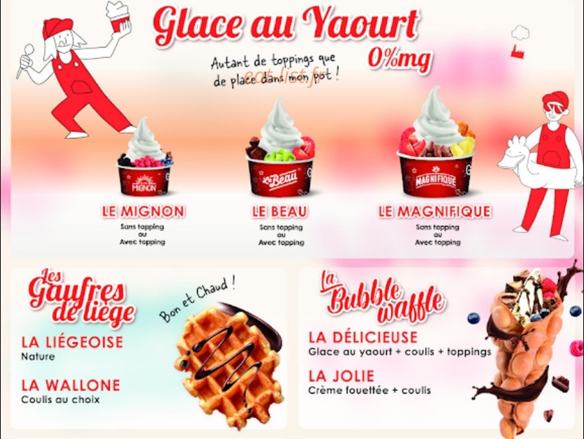 Carte et menu de Yogurt Factory à Roissy en France — Les glaces aux yaourts, gaufres et bubble waffles