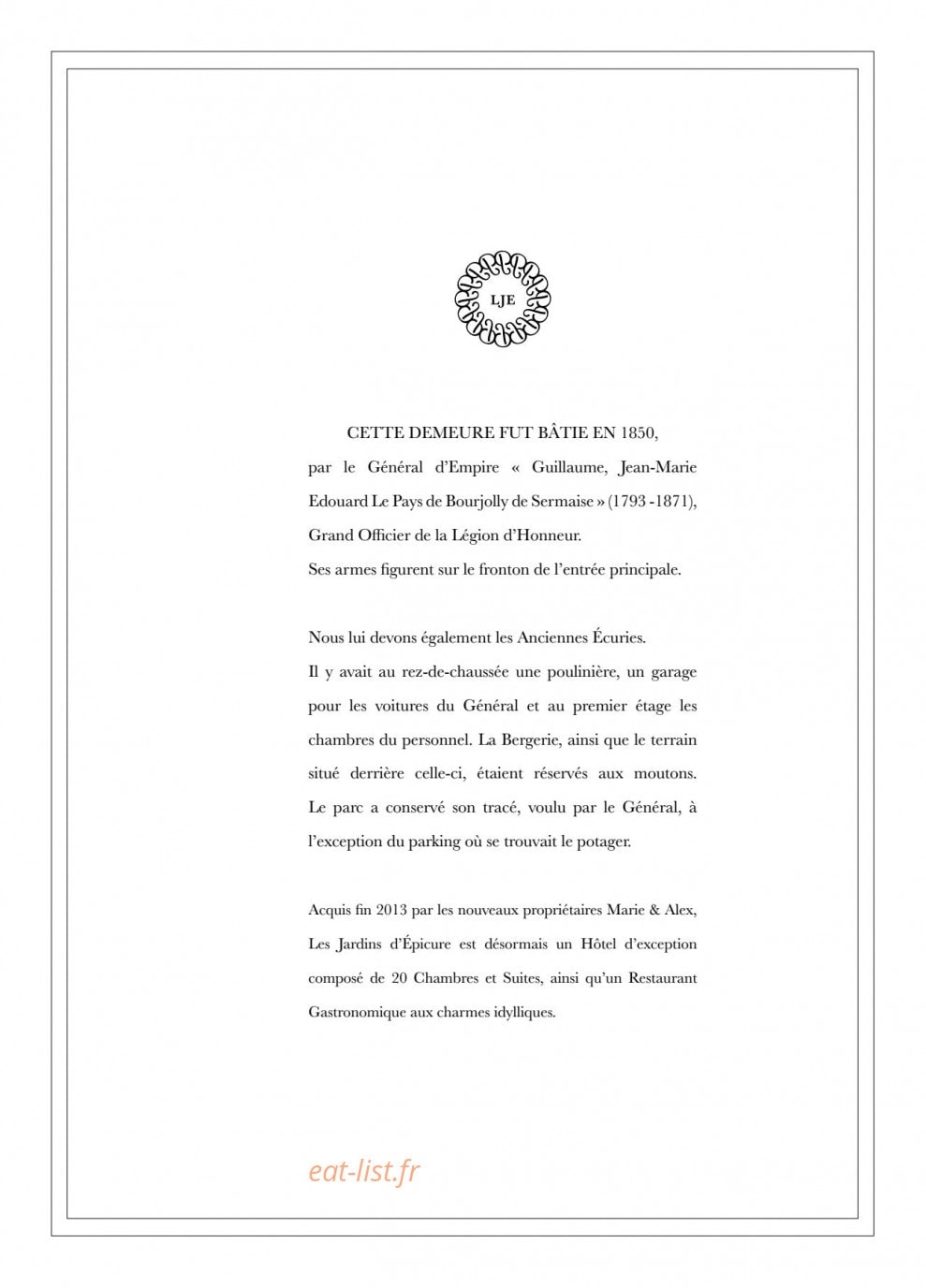 Le Jardin d'Epicure — carte page 17