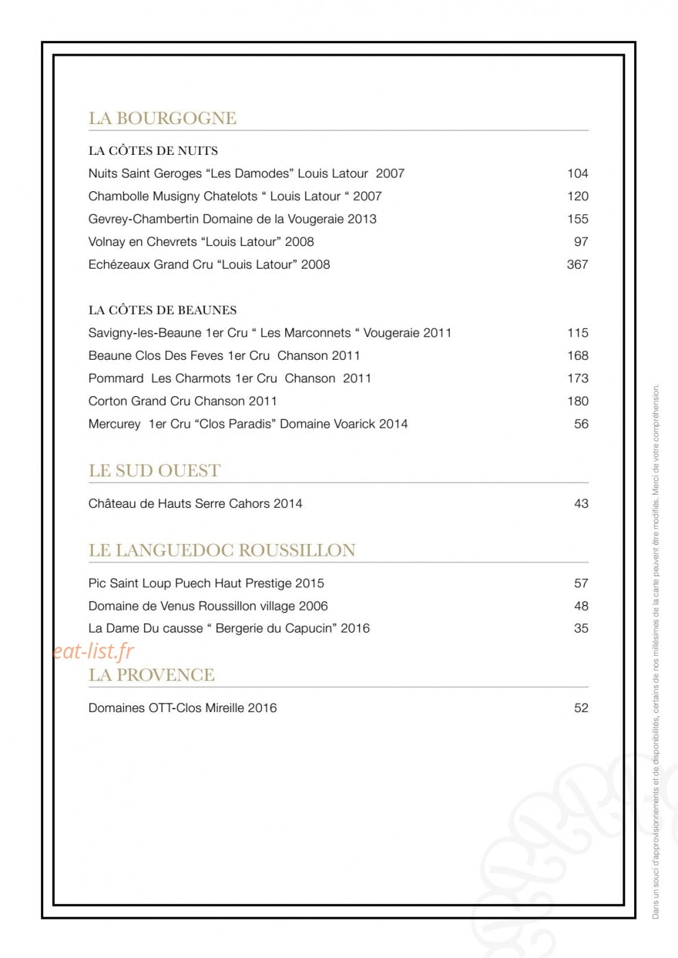 Le Jardin d'Epicure — carte page 10
