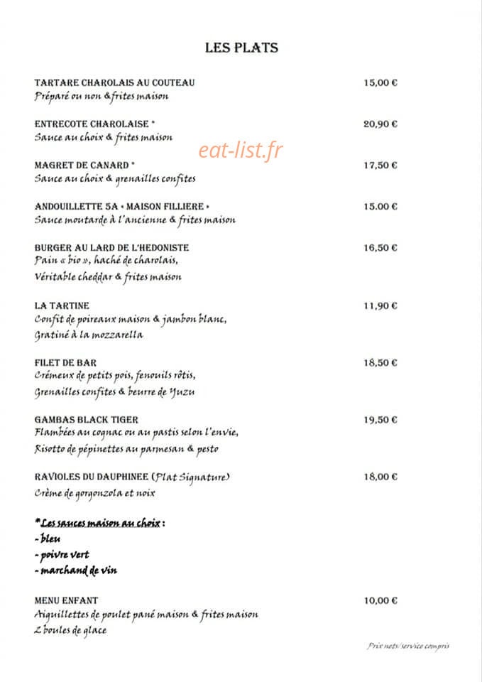 L'Hédoniste — carte page 2
