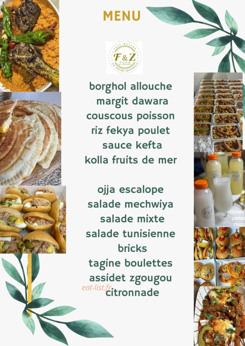 F&Z food tunisien — carte page 1