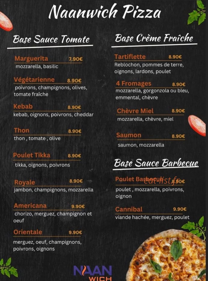 Naanwich — carte page 1