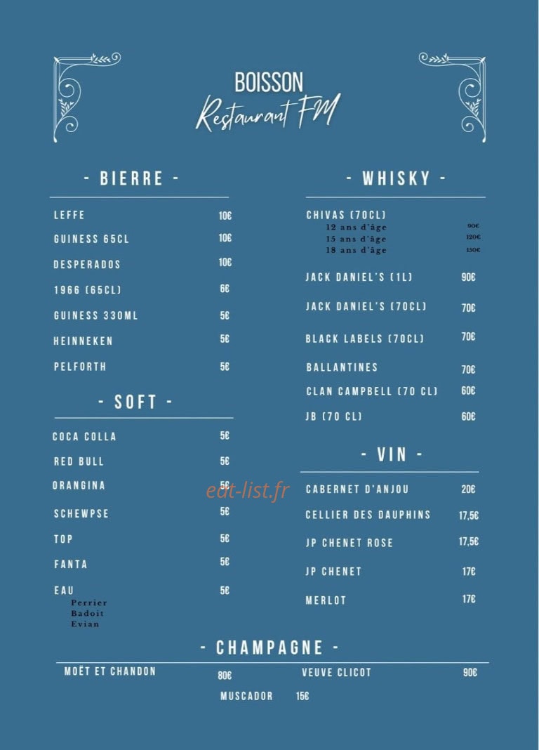 Restaurant Fm — carte page 2