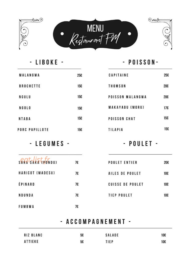 Restaurant Fm — carte page 1