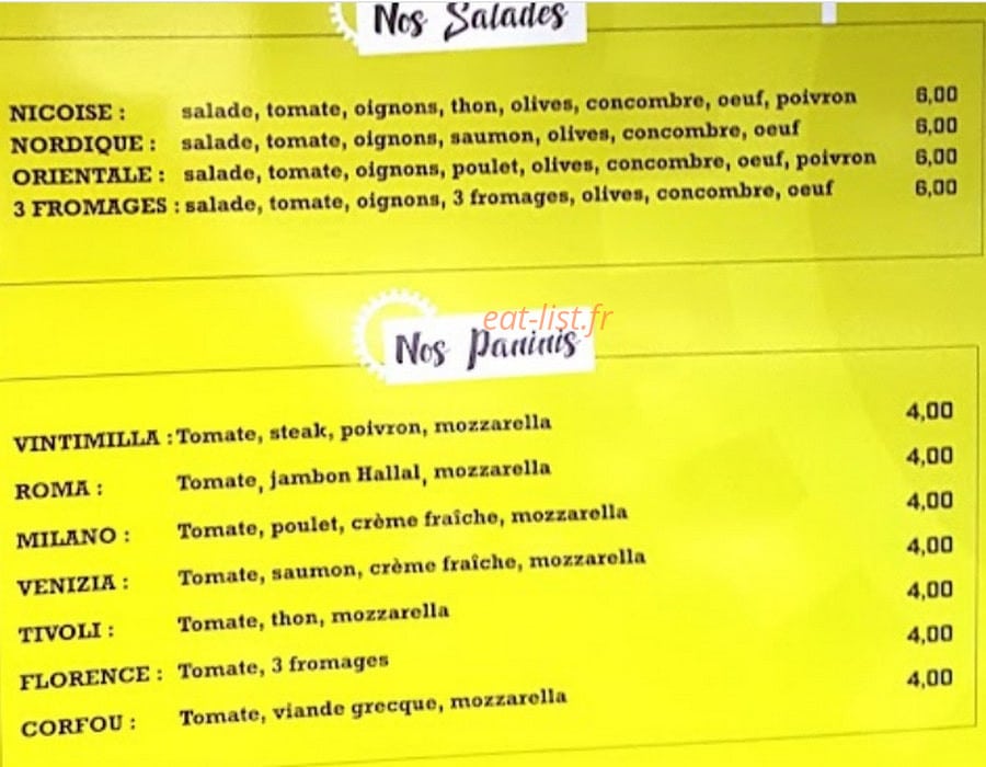 Carte et menu de La Sandwicherie De La Gare à Enghien les Bains — Les salades et paninis
