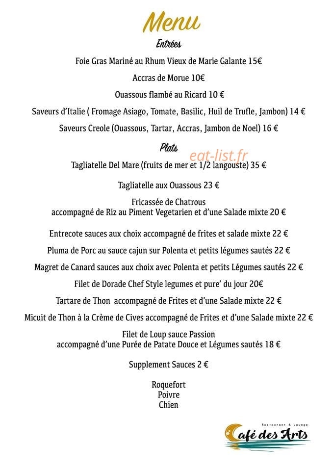Cafè des Arts — carte page 1