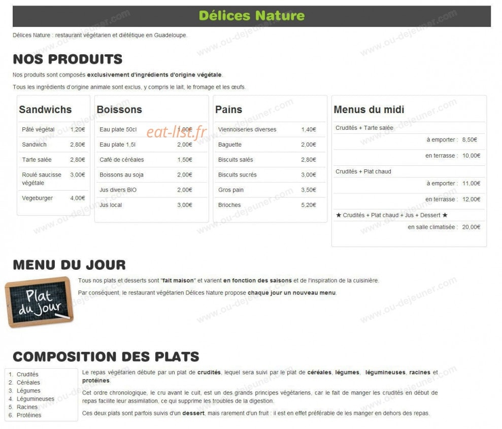 Délices Nature — carte page 1