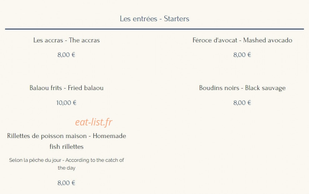 Le bistrot de la marine — carte page 1
