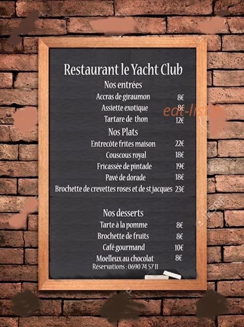 yacht club quebec restaurant menu