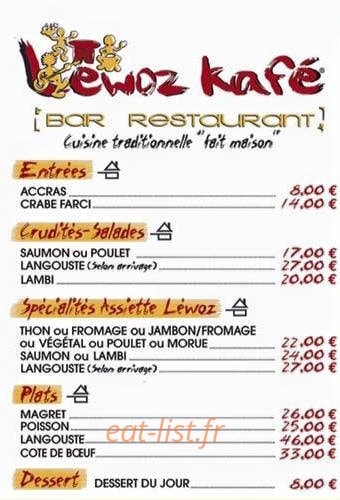 Léwòz Kafé — carte page 1