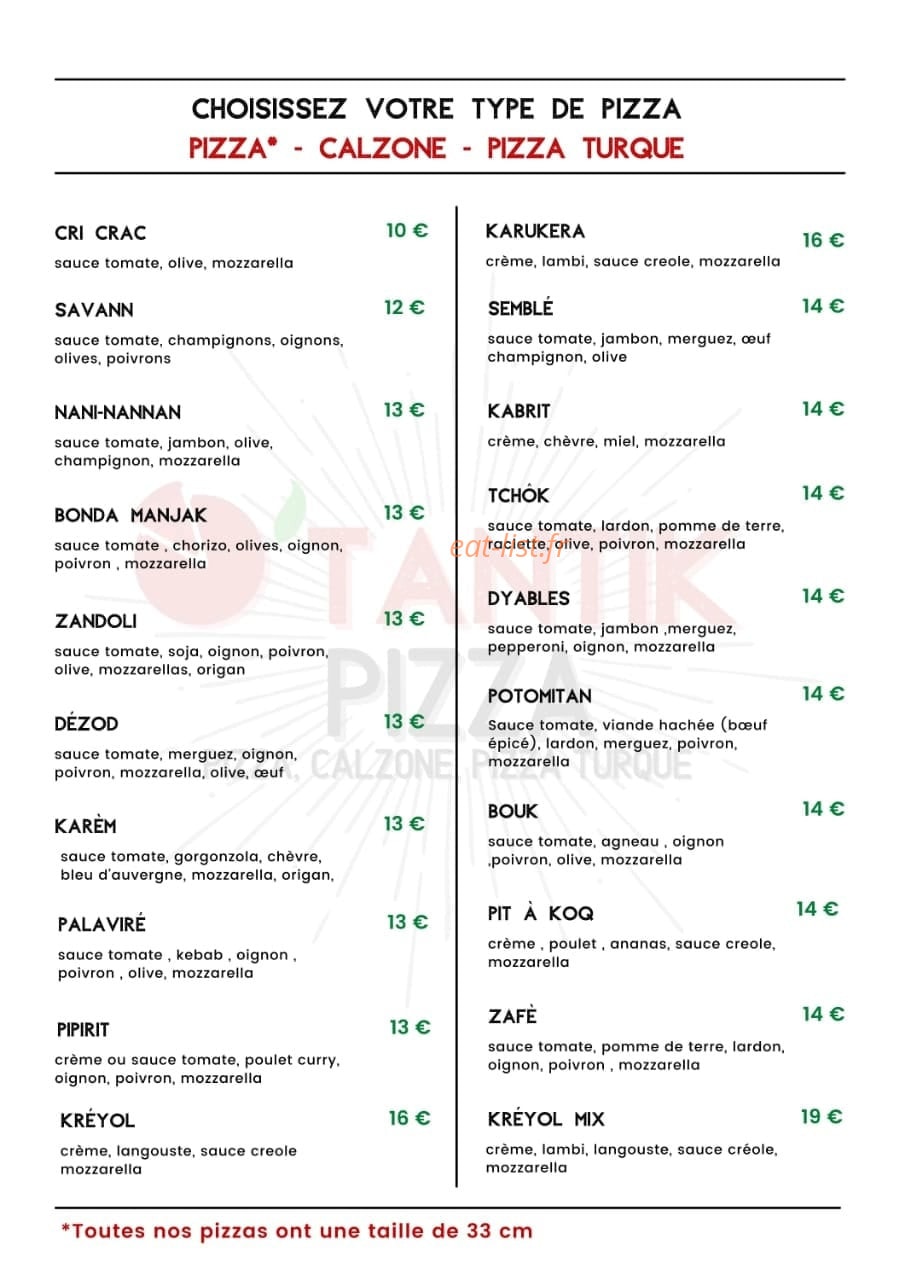 O'Tantik Pizza — carte page 1