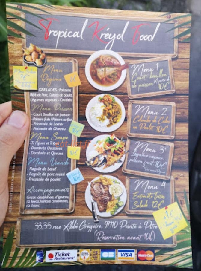 Tropical kreyol food — carte page 1